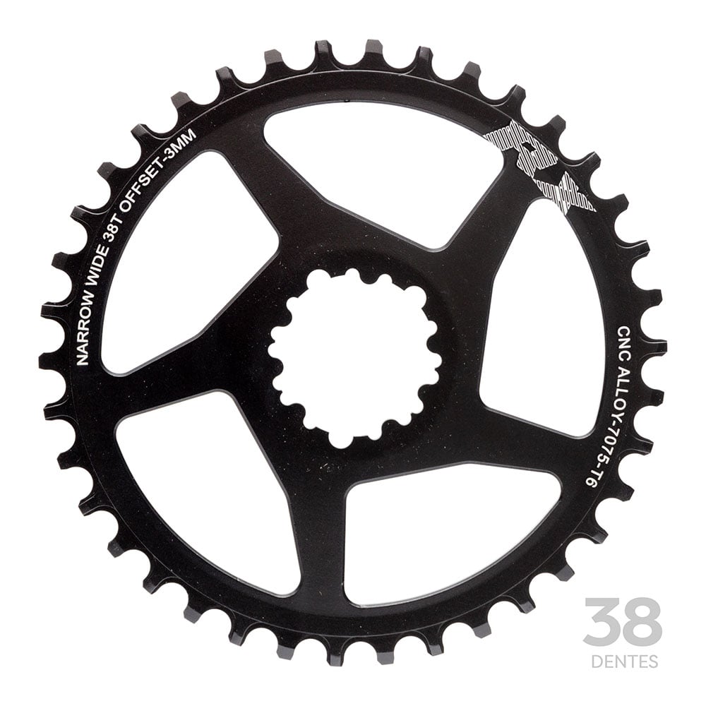Coroa single direct mount narrow wide 38 dentes em alumínio 3mm offset