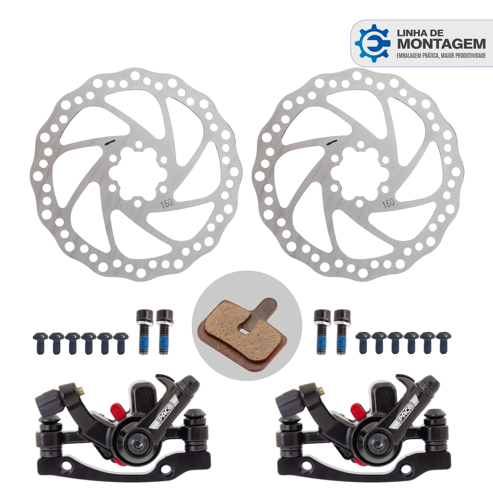 [para linha de montagem] freio disco mecânico com rotors de 160mm+calipers preto dianteiro+traseiro
