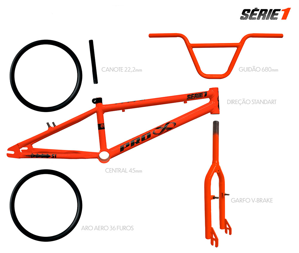 Quadro bmx laranja neon serie 1 com kit
