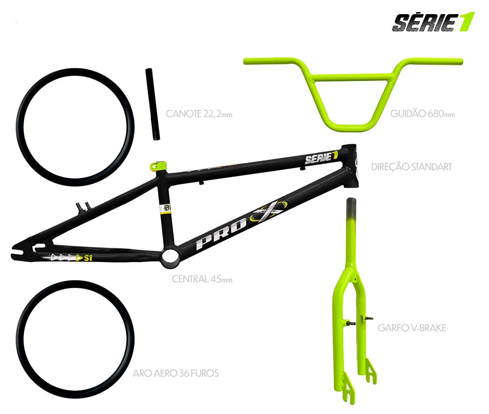 Quadro bmx preto e amarelo neon serie 1 com kit