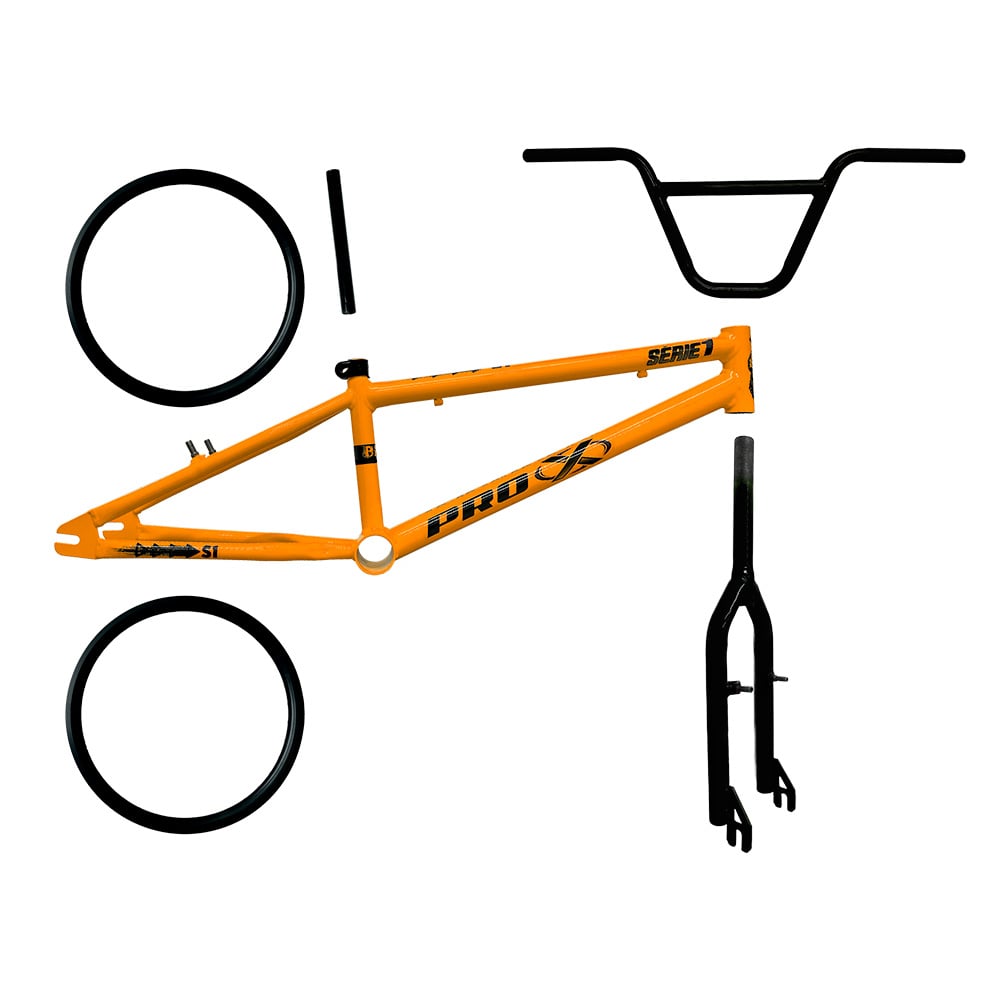Quadro bmx laranja e preto serie 1 com kit