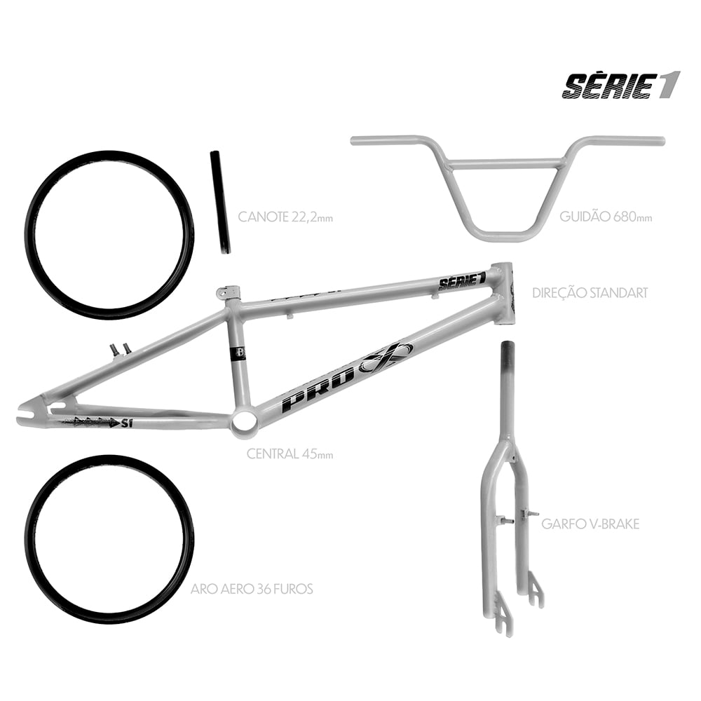 Quadro bmx prata serie 1 com kit