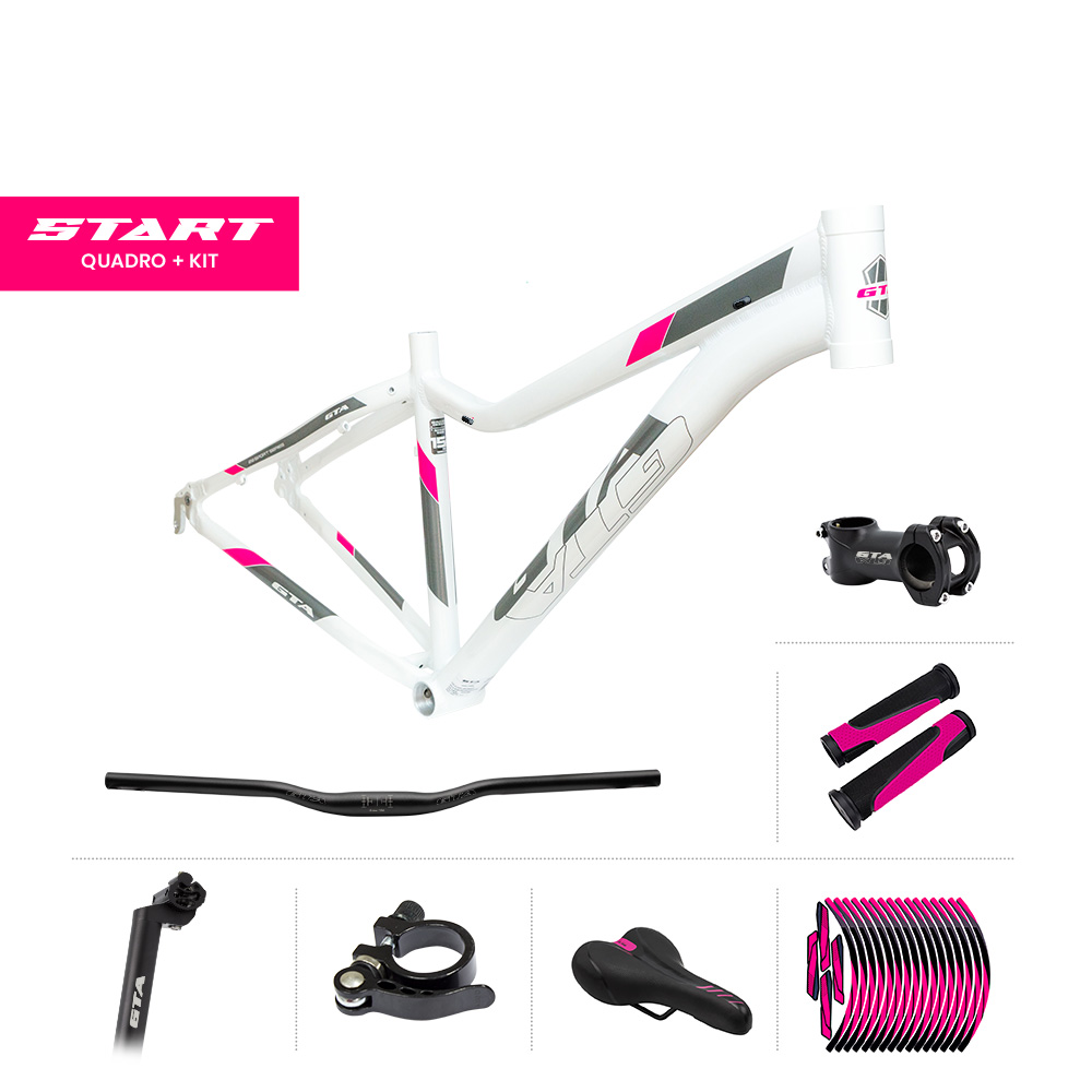 Quadro 29 alumínio gta start tam 15.5 branco cinza/rosa com cabeamento interno e kit