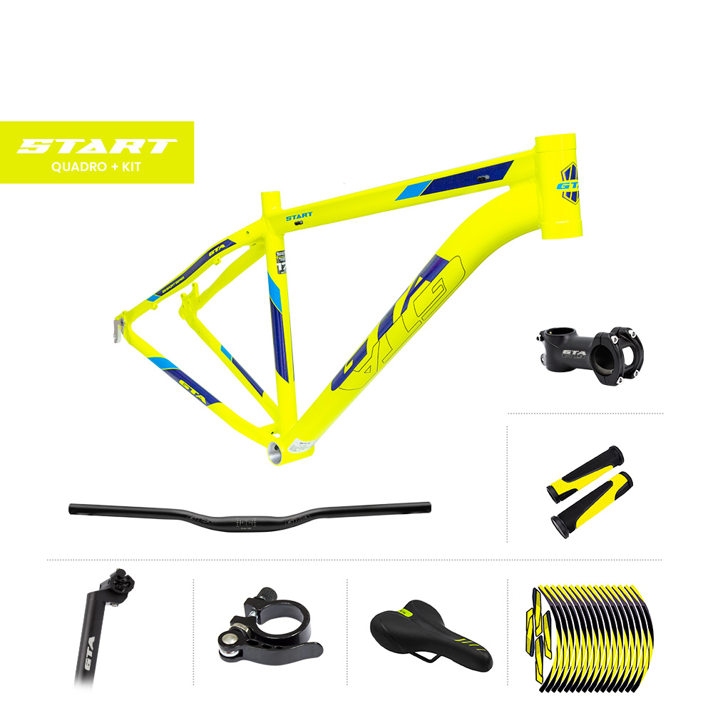 Quadro 29 alumínio gta start tam 17 amarelo neon/azul com cabeamento interno e kit