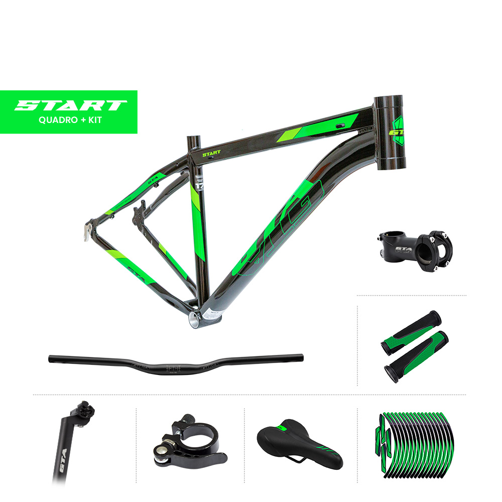 Quadro 29 alumínio gta start tam 19 preto/verde neon com cabeamento interno e kit