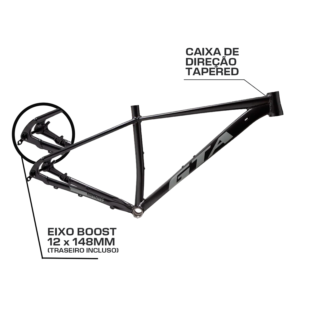 Quadro 29 alumínio gta infinite tam 19 tapered e boost grafite  com eixo passante