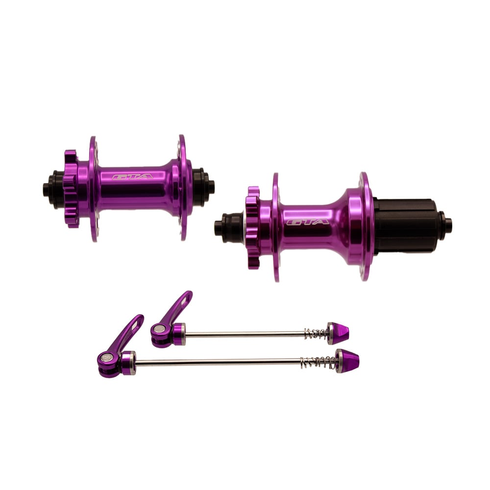 Cubo aluminio dianteiro e traseiro com rolamento roxo para cassetes de 8 a 12 velocidades com blocagem  freehub 6 paws