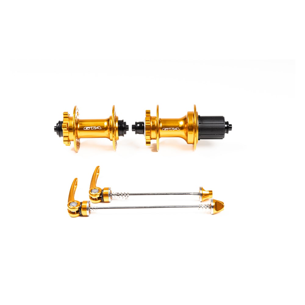 Cubo aluminio dianteiro e traseiro com rolamento dourado para cassetes de 8 a 12 velocidades com blocagem  freehub 6 paws