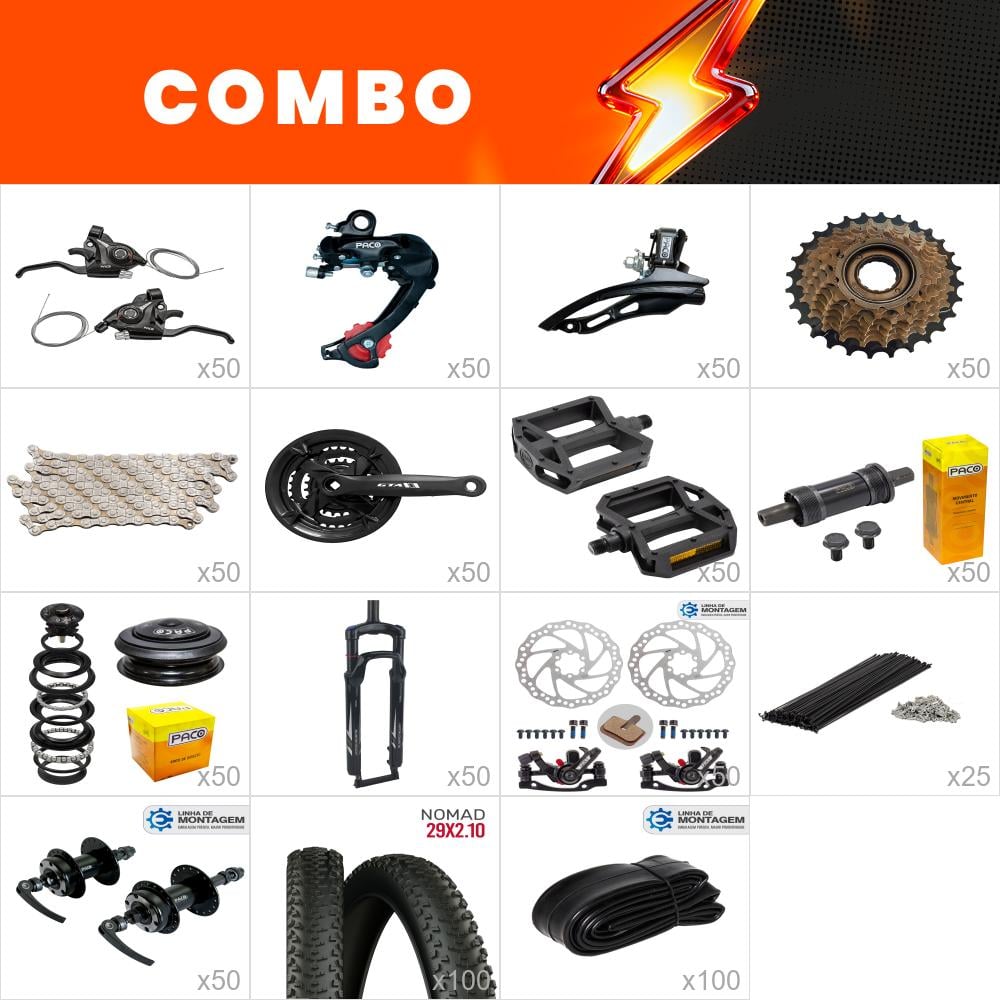 Combo montagem 50x bikes start - relação paco -  (não acompanha quadro kit, aros, cabos e conduites) - confira os itens