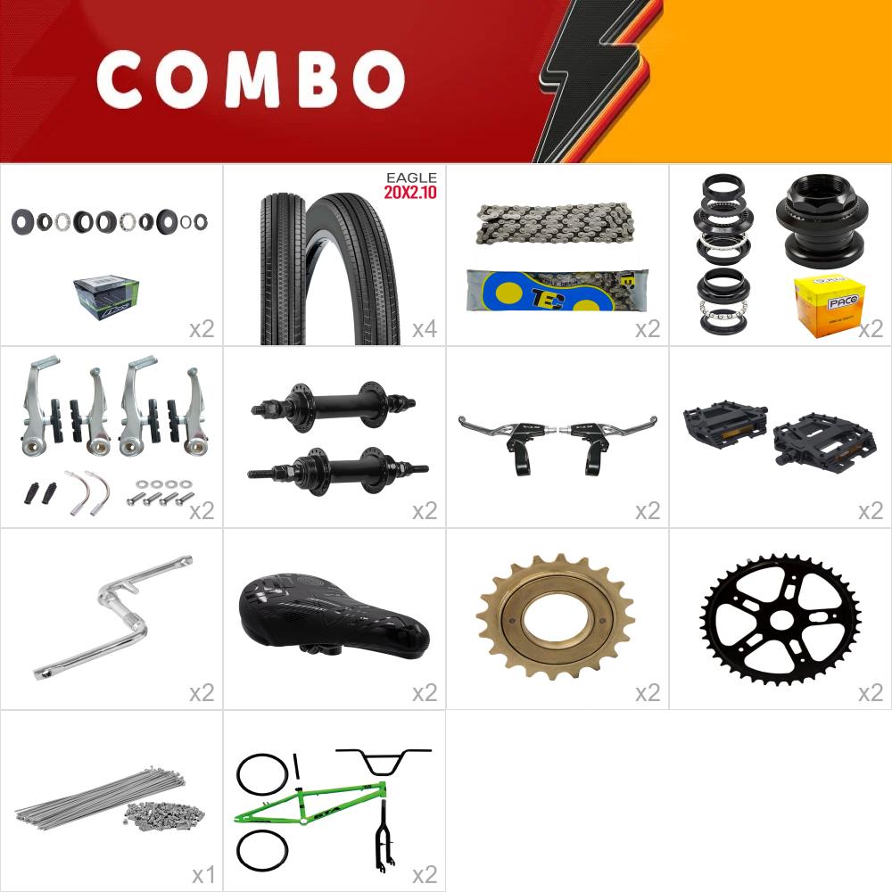     combo montagem bmx 2x gta flip verde e preto - falta sup. guidao, manopla, camara  - confira os itens