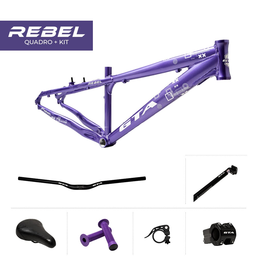 Quadro 26 freeride gta rebel roxo  + guidão + sup guidão + canote + selim + manopla + abraçadeira canote