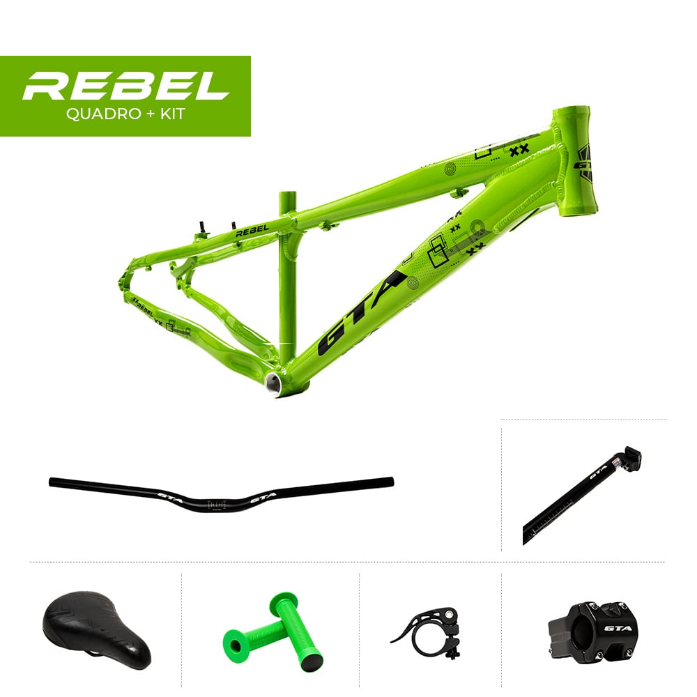 Quadro 26 freeride gta rebel verde +  guidão + sup guidão + canote + selim + manopla + abraçadeira canote