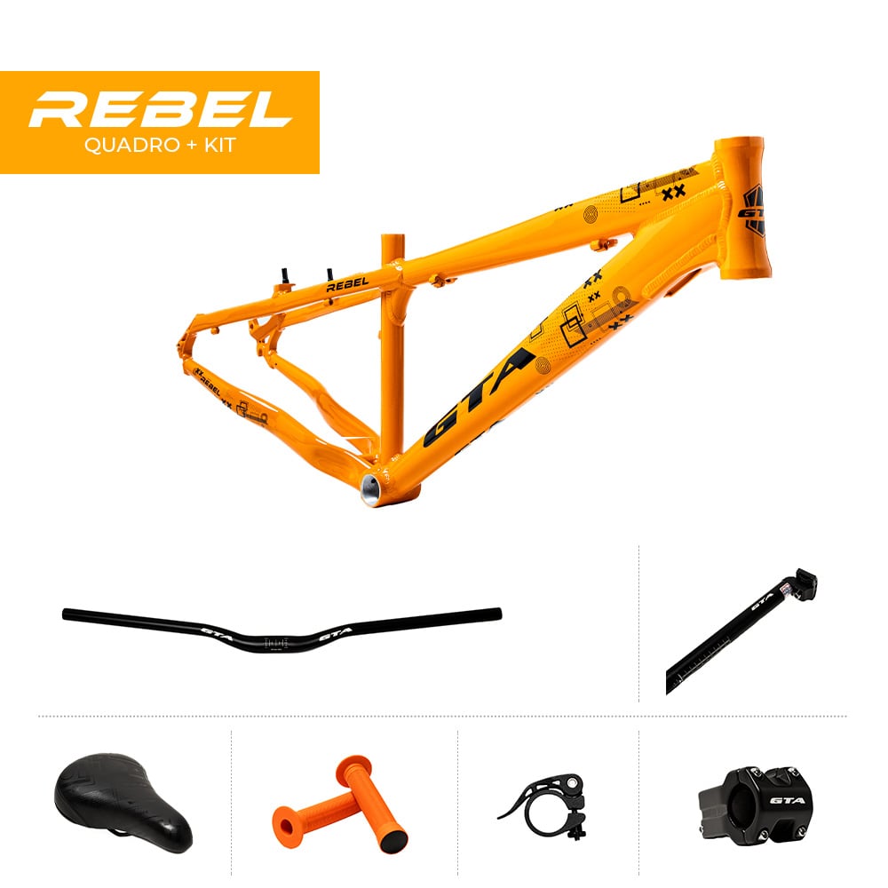 Quadro 26 freeride gta rebel laranja + guidão + sup guidão + canote + selim + manopla + abraçadeira canote