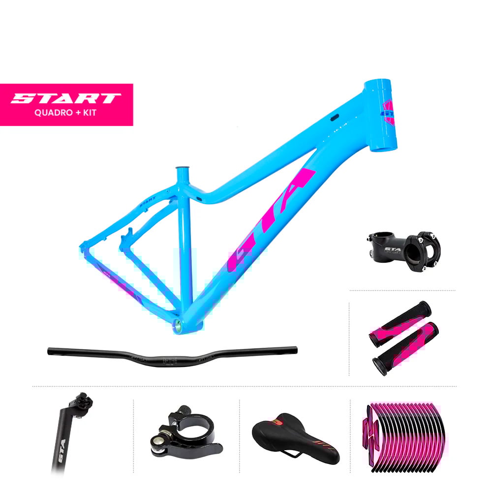 Quadro 29 alumínio gta start tamanho 15.5 azul e rosa com cabeamento interno  acompanha kit