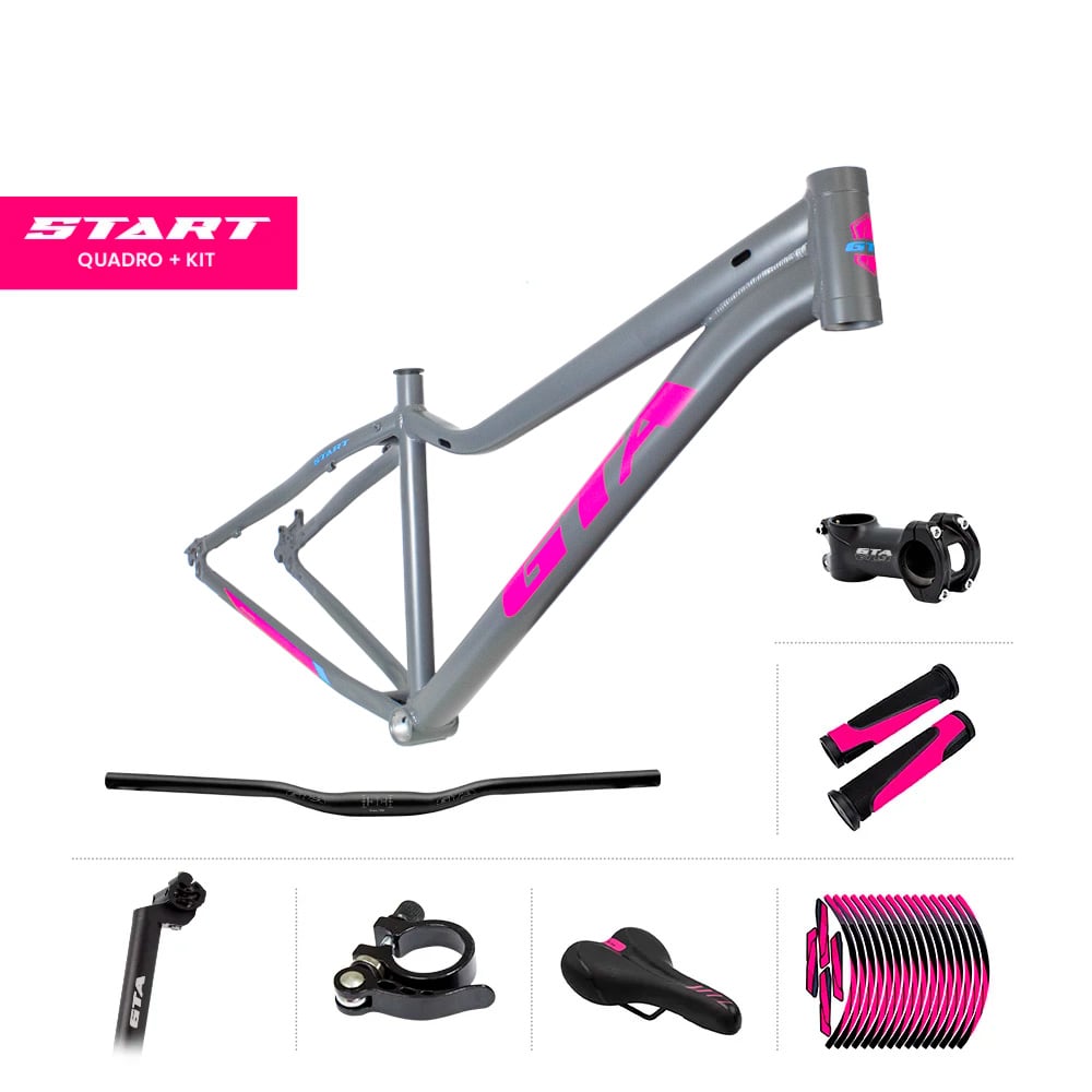 Quadro 29 alumínio gta start tamanho 15.5 cinza e rosa com cabeamento interno  acompanha kit