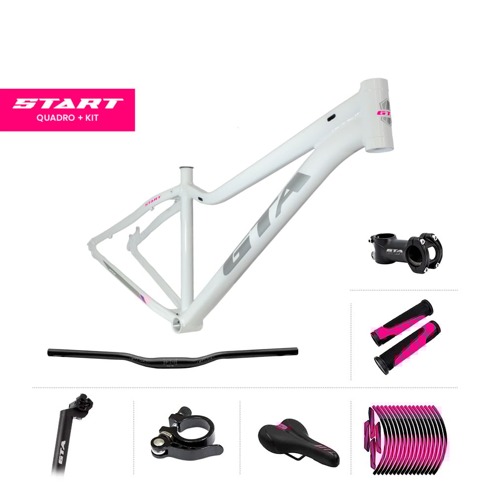 Quadro 29 alumínio gta start tamanho 15.5 branco, cinza e rosa com cabeamento interno  acompanha kit