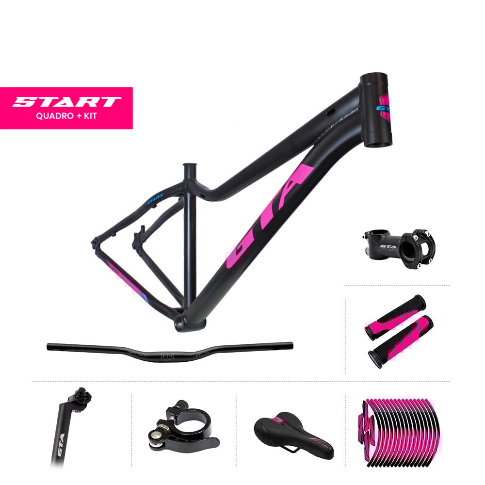 Quadro 29 alumínio gta start tamanho 15.5 preto e rosa com cabeamento interno  acompanha kit