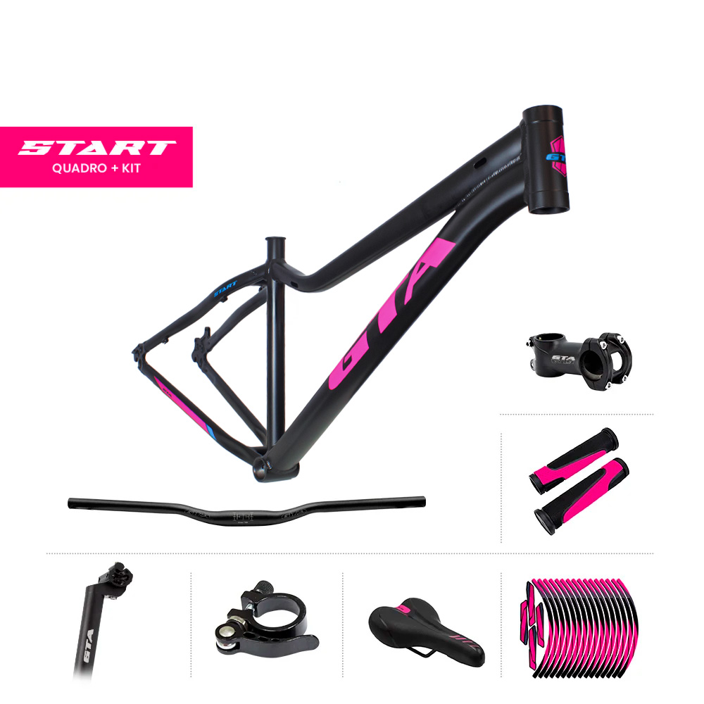 Quadro 29 alumínio gta start tamanho 15.5 fem preto e rosa (novo design) com cabeamento interno  acompanha kit