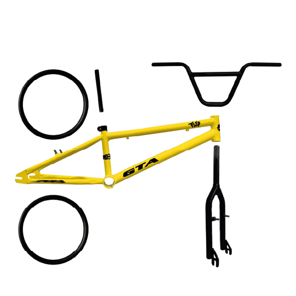 Quadro 20 bmx gta flip amarelo e preto com kit (par de aro, guidao, garfo  e canote)