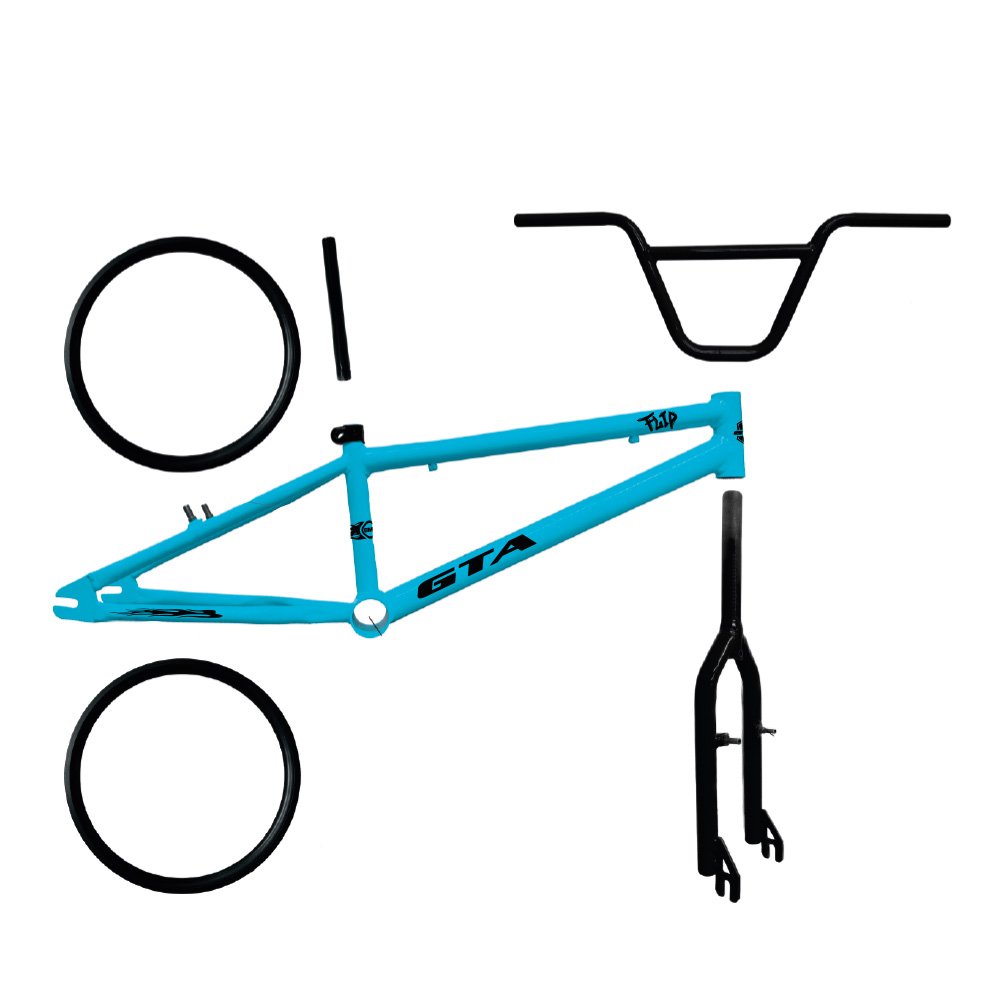 Quadro 20 bmx gta flip azul e preto com kit (par de aro, guidao, garfo  e canote)
