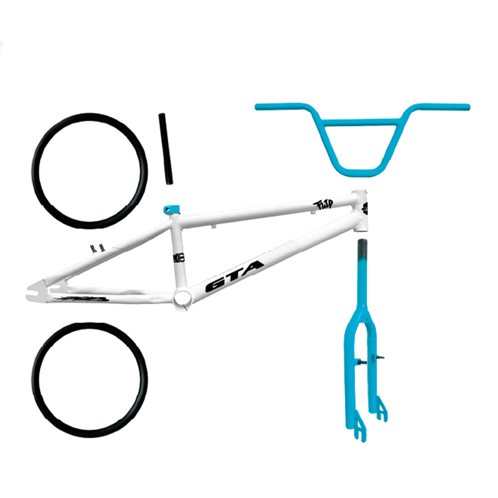 Quadro 20 bmx gta flip branco e azul com kit (par de aro, guidao, garfo  e canote)