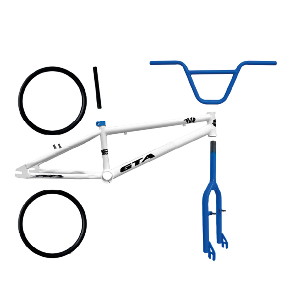 Quadro 20 bmx gta flip branco e azul escuro com kit (par de aro, guidao, garfo  e canote)