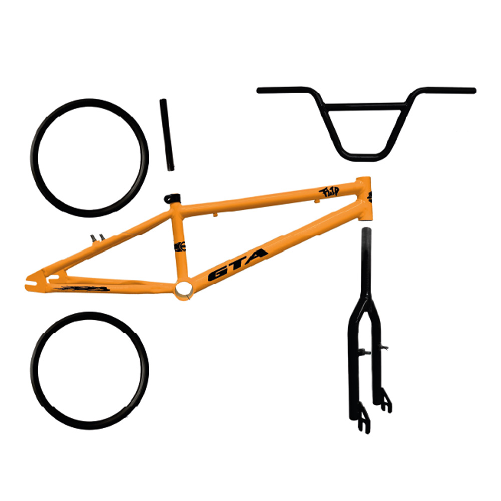 Quadro 20 bmx gta flip laranja e preto com kit (par de aro, guidao, garfo  e canote)