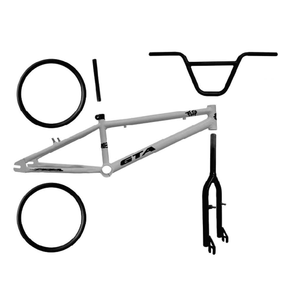 Quadro 20 bmx gta flip prata e preto com kit (par de aro, guidao, garfo  e canote)