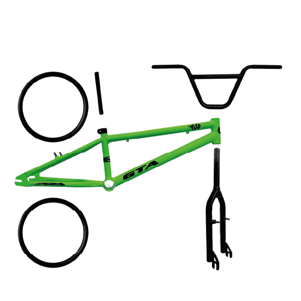 Quadro 20 bmx gta flip verde e preto com kit (par de aro, guidao, garfo  e canote)