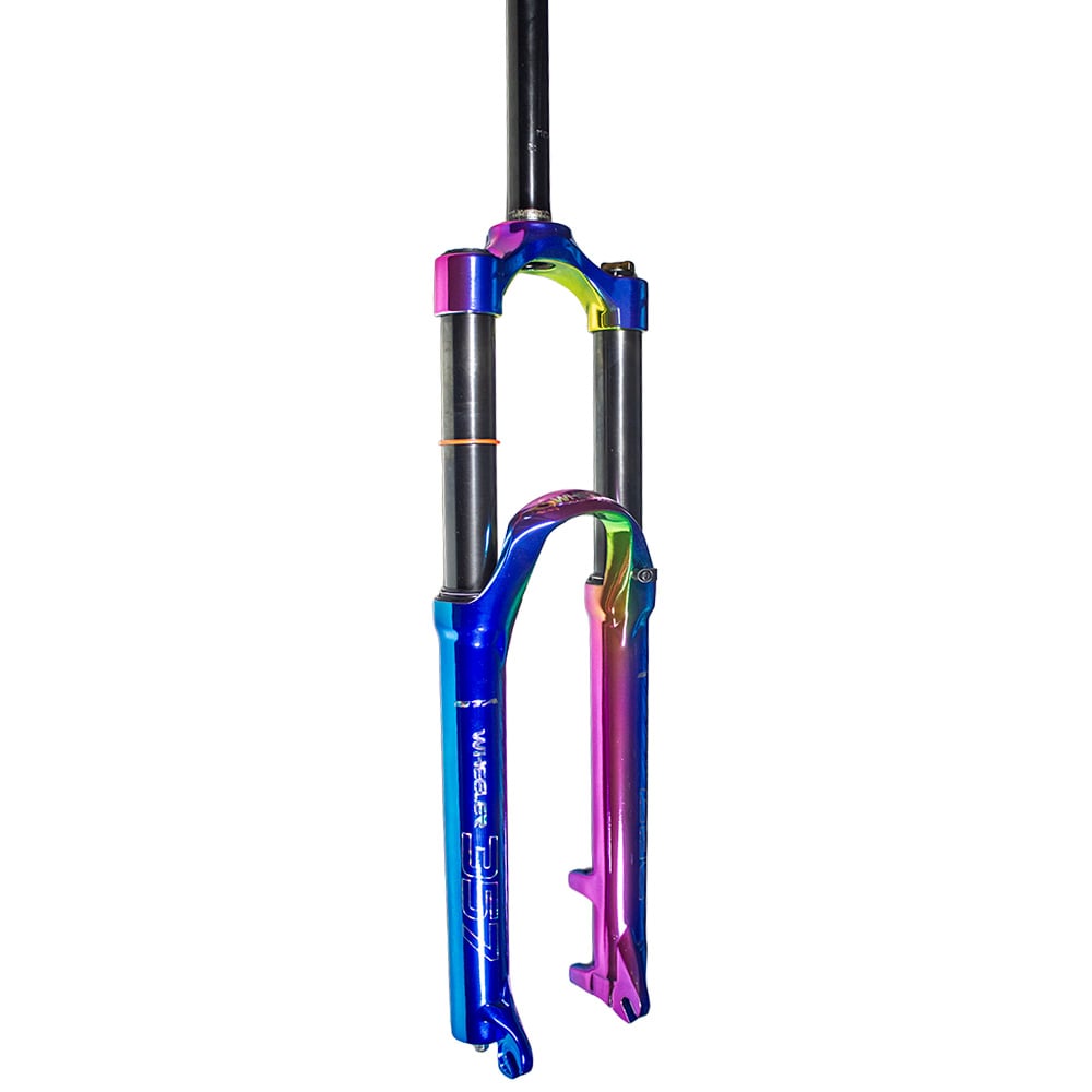 Suspensão 26 alumínio canela grossa 42mm aheadset 28.6mm com curso de 150mm  modelo wheeler cor camaleão
