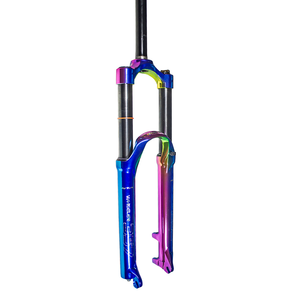 Suspensão 26 alumínio 150mm canela grossa 42mm aheadset 28.6mm com curso de 150mm  modelo wheeler cor camaleão