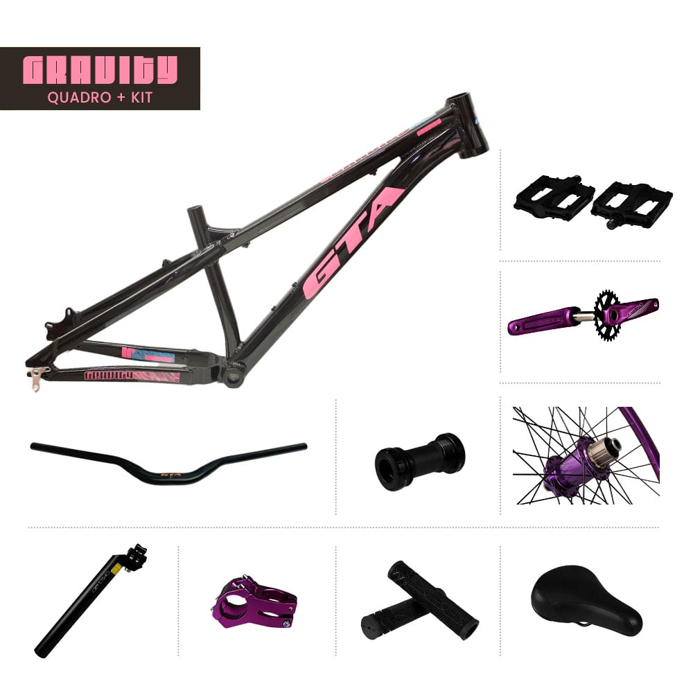 Kit bike freeride 26 gravity preto/pink + par de roda montada cubo barulhento tipo bolton kit single 13d pedivela integrado