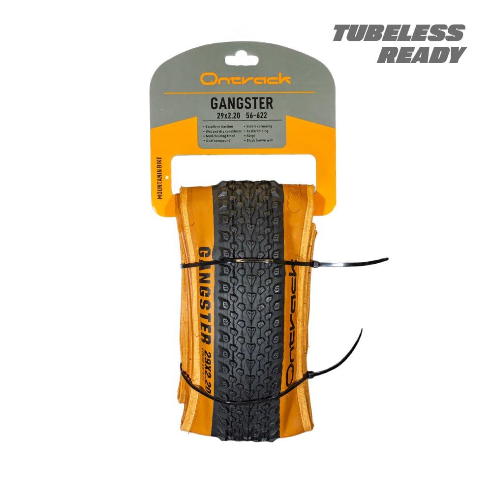Pneu 29 x 2.20 kevlar tubeless 60tpi modelo gangster preto com faixa marrom