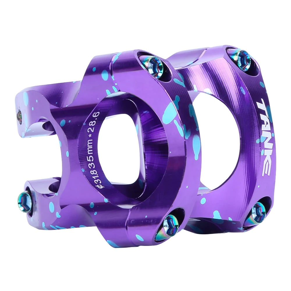 Suporte de guidão em alumínio forjado aheadset 35mm 0° 31.8mm roxo com splash (respingada / manchada) azul