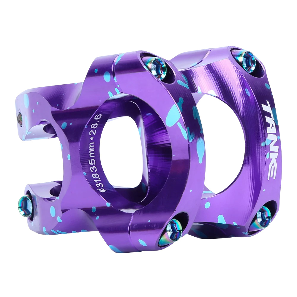 Suporte de guidão em alumínio forjado aheadset 35mm 0° 31.8mm roxo com splash (respingada / manchada) azul