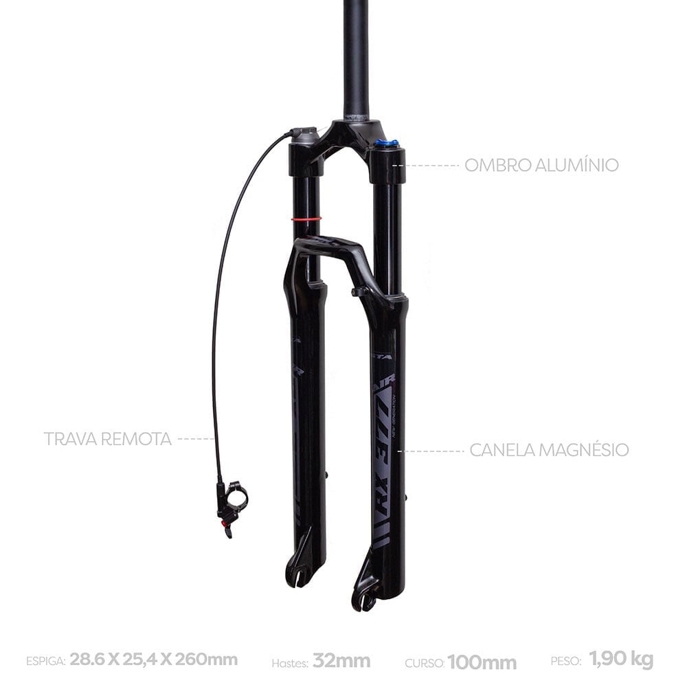 Suspensão 29 rx black ar/óleo com canelas em magnésio 100 mm curso com trava remota