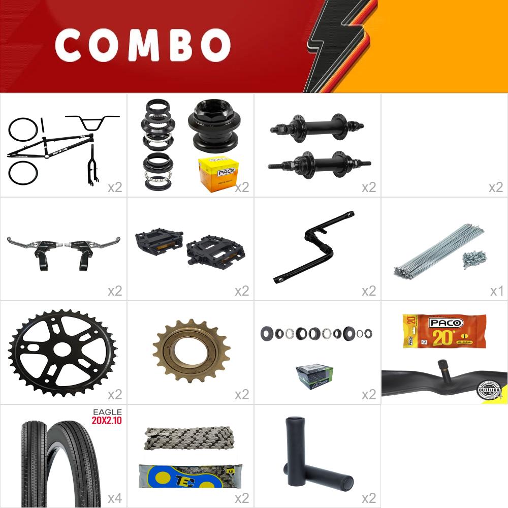  combo montagem bmx 2x gta flip preto com kit - confira os itens