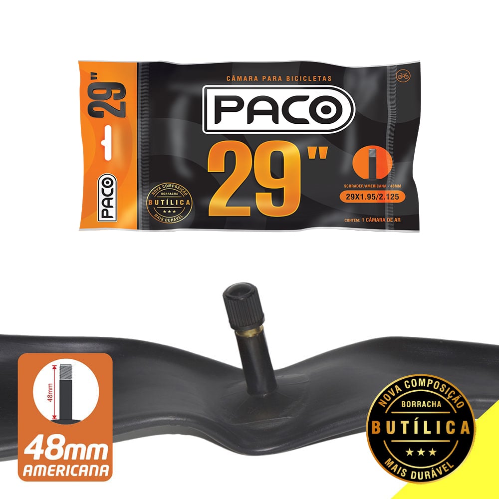 Câmara aro 29x1.95/2.125  borracha butílica válvula americana 48mm