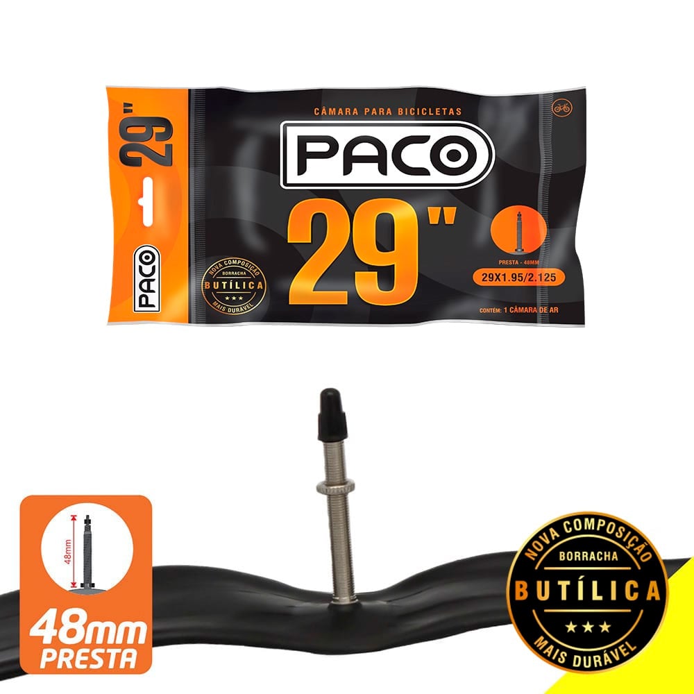 Câmara aro 29x1.95/2.125  borracha butílica válvula presta 48mm