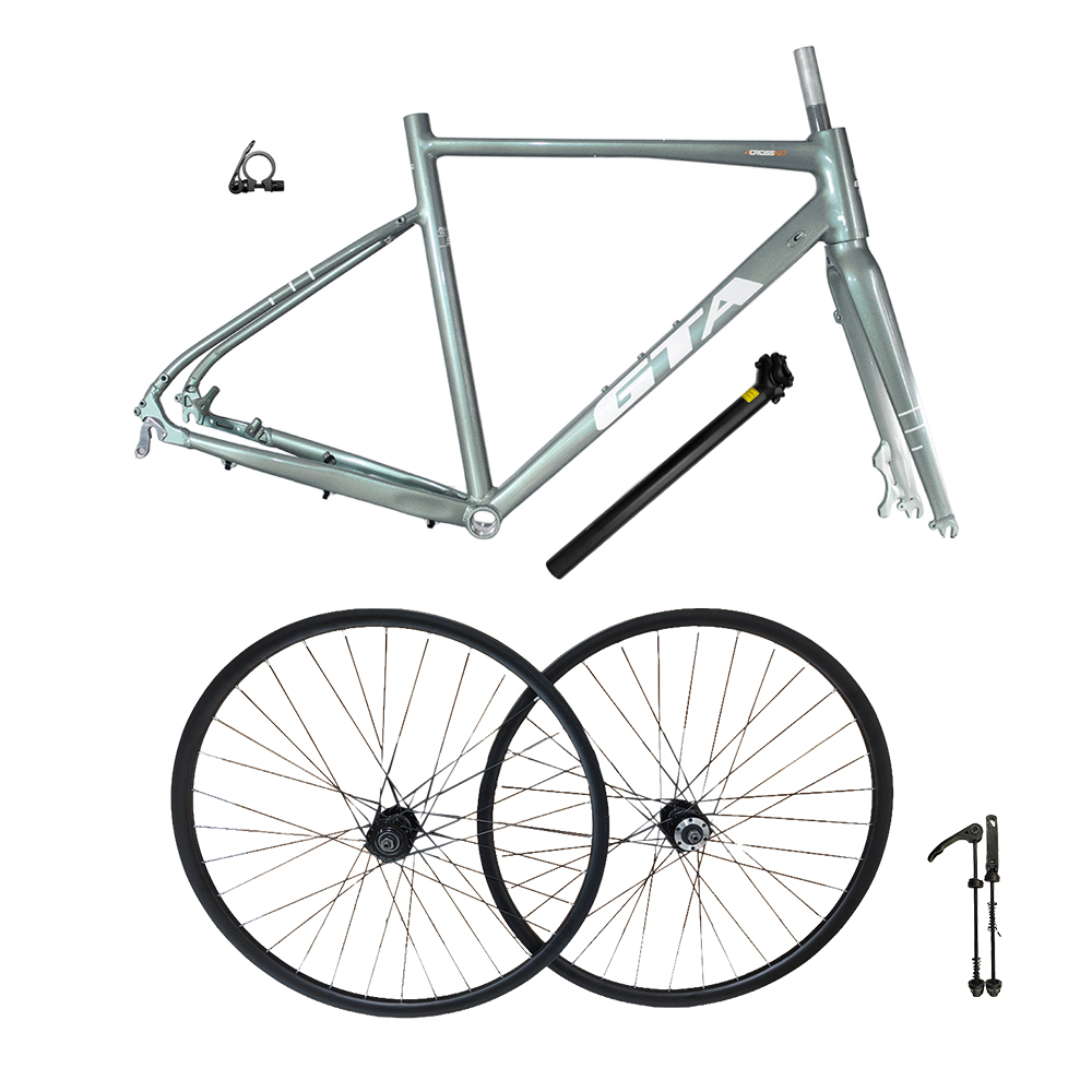 Quadro 700 gravel tamanho 50 gta verde sálvia + par de roda montada com cubo cassete alumínio 6061