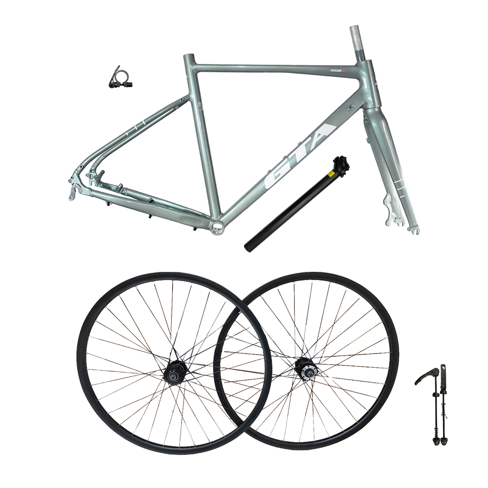 Quadro 700 gravel tamanho 52 gta verde sálvia + par de roda montada com cubo cassete alumínio 6061