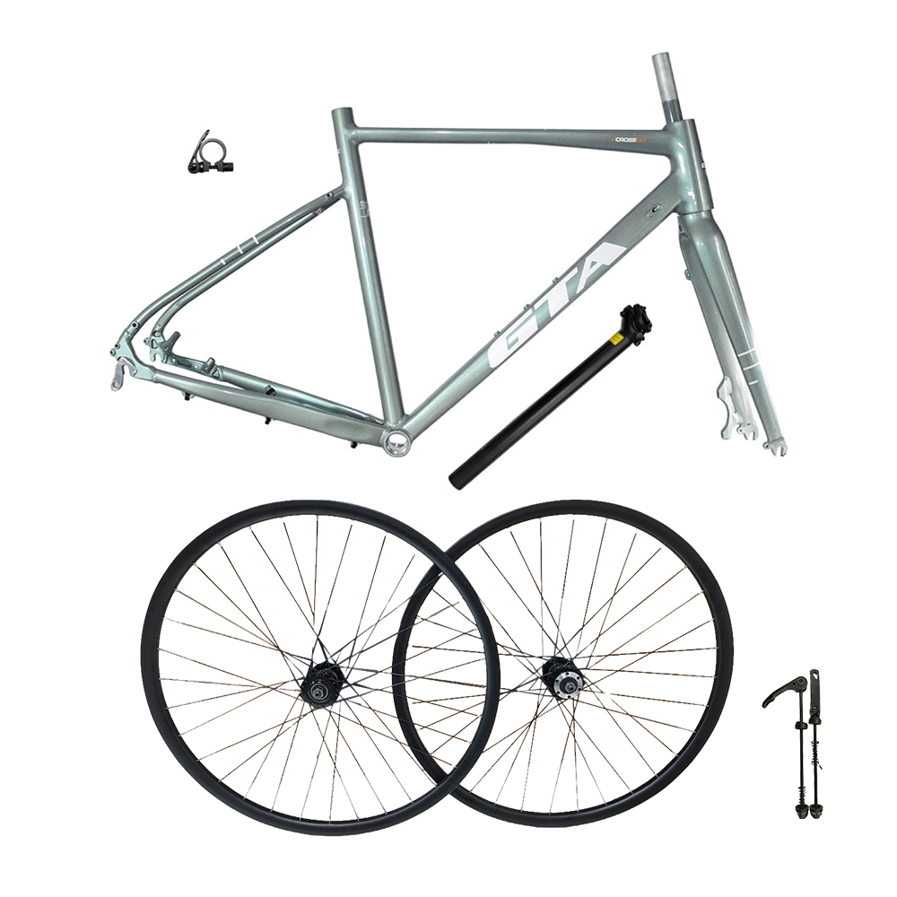 Quadro 700 gravel tamanho 54 gta verde sálvia + par de roda montada com cubo cassete alumínio 6061