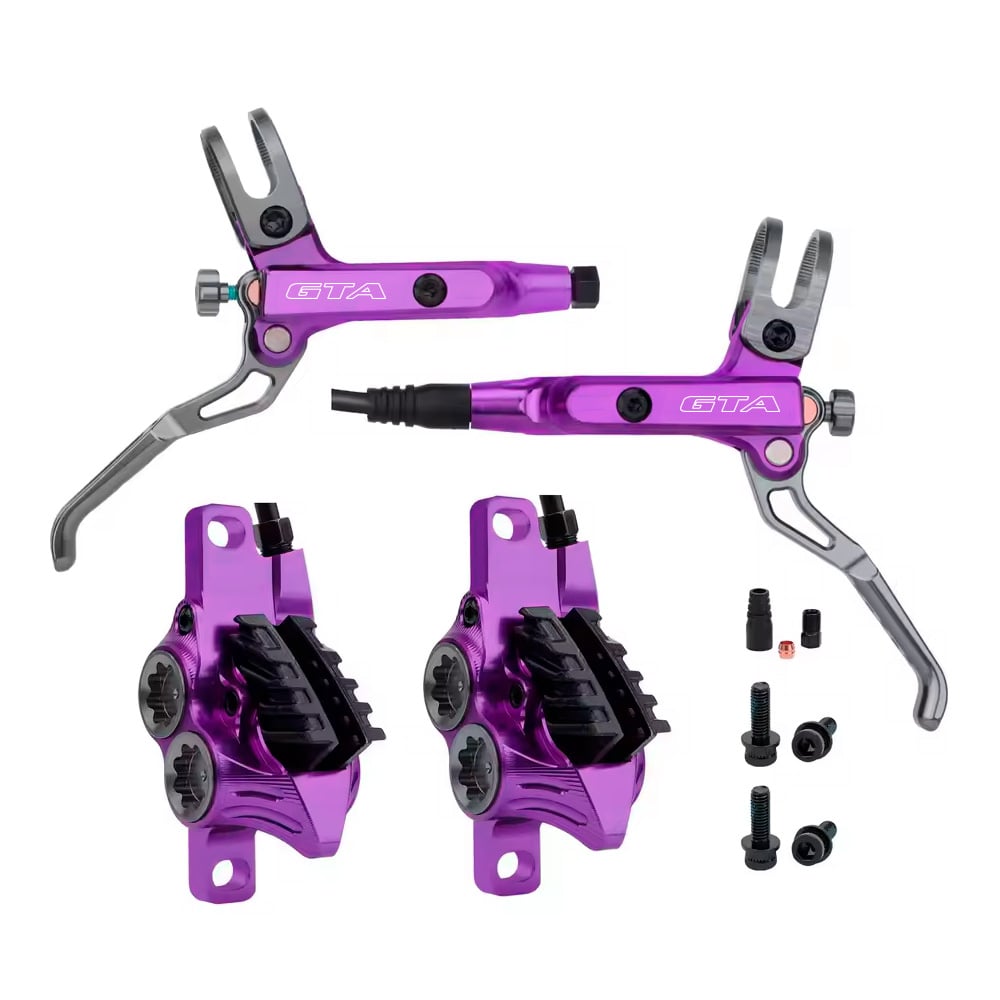 Freio disco hidráulico elite 4 pistões roxo em alumínio cnc dianteiro e traseiro sem disco