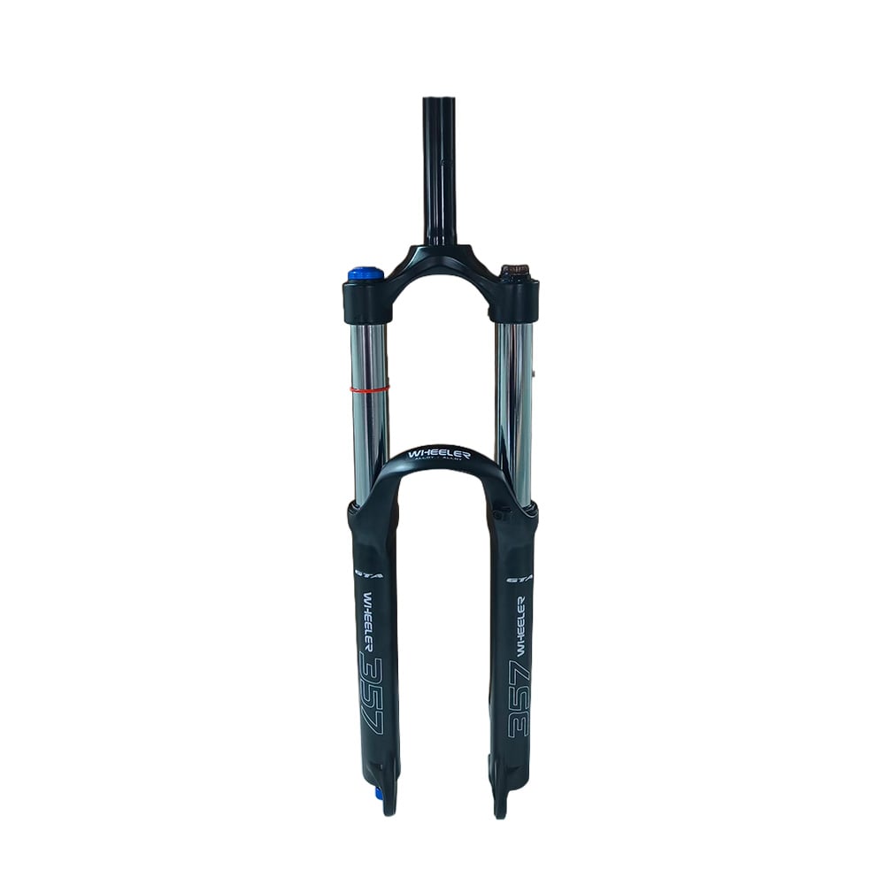 Suspensão 26 alumínio 150mm canela grossa 42mm aheadset 28.6mm com curso de 150mm com trava no ombro e ajuste de retorno modelo wheeler cor preto