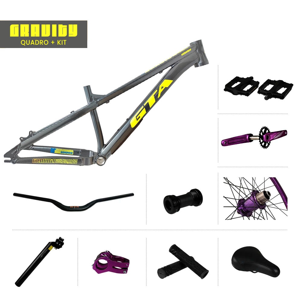 Quadro 26 freeride gta gravity cinza e verde + par de roda montada com cubo barulhento