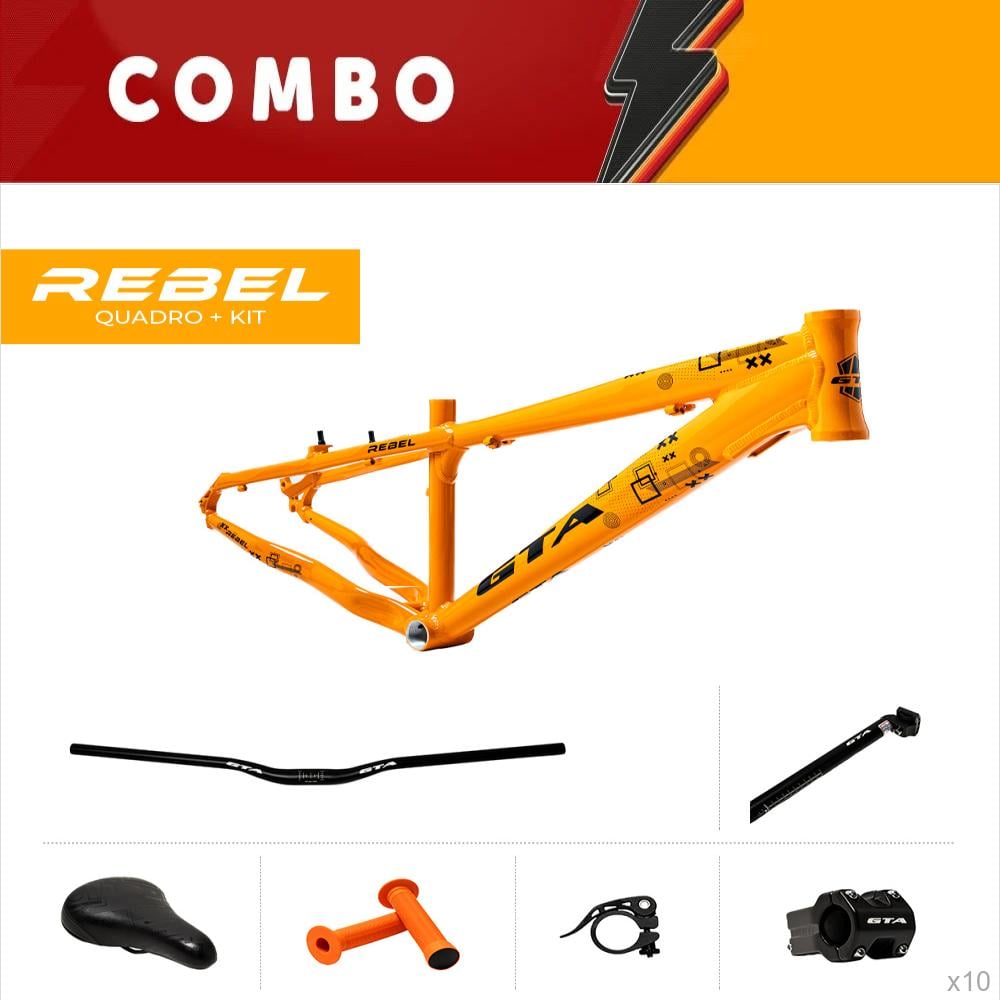 promocional 10% de desconto - 10x quadros 26 freeride gta rebel laranja guidão, suporte de guidão, canote, selim, manopla e abraçadeira
