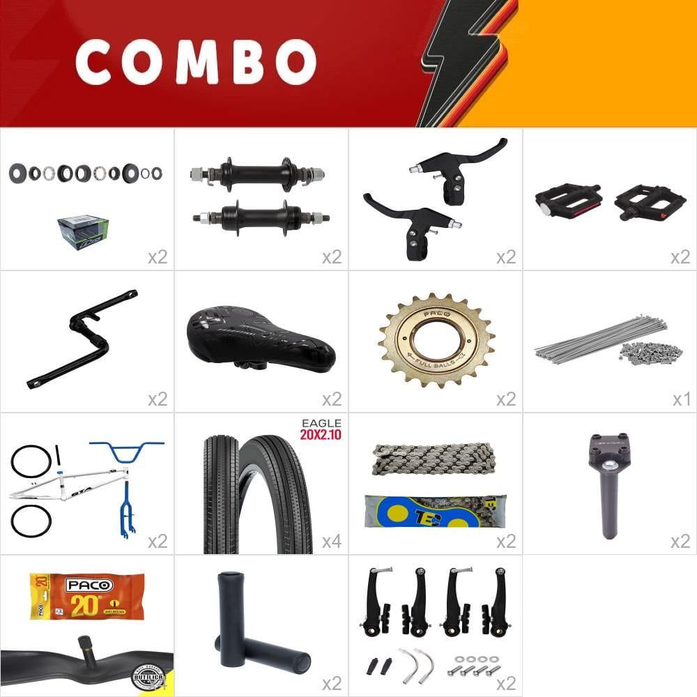 Combo bmx 2x gta flip branco/azul escuro - falta direção standard e roda dentada - confira os itens