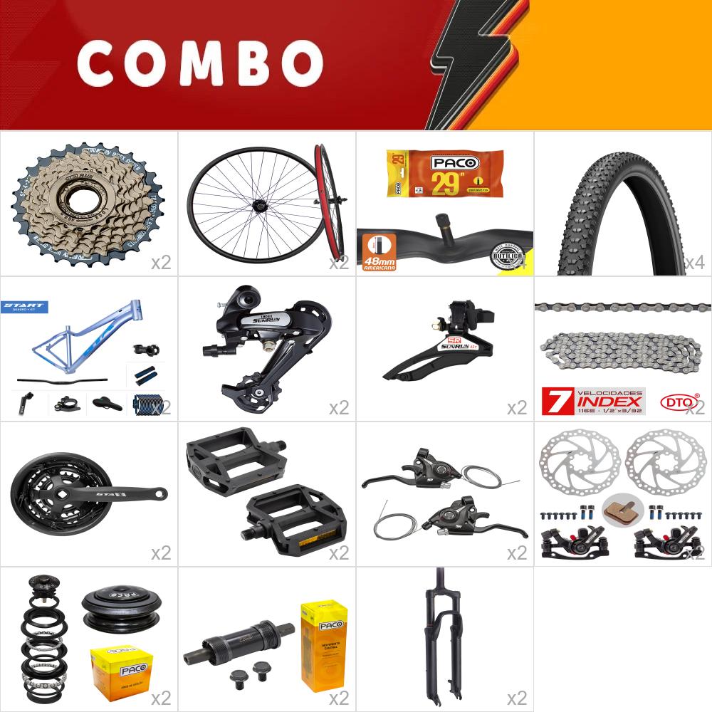 combo 29 2x start tam. 15.5 fem. azul/roxo - sem cabos e conduites - confira itens