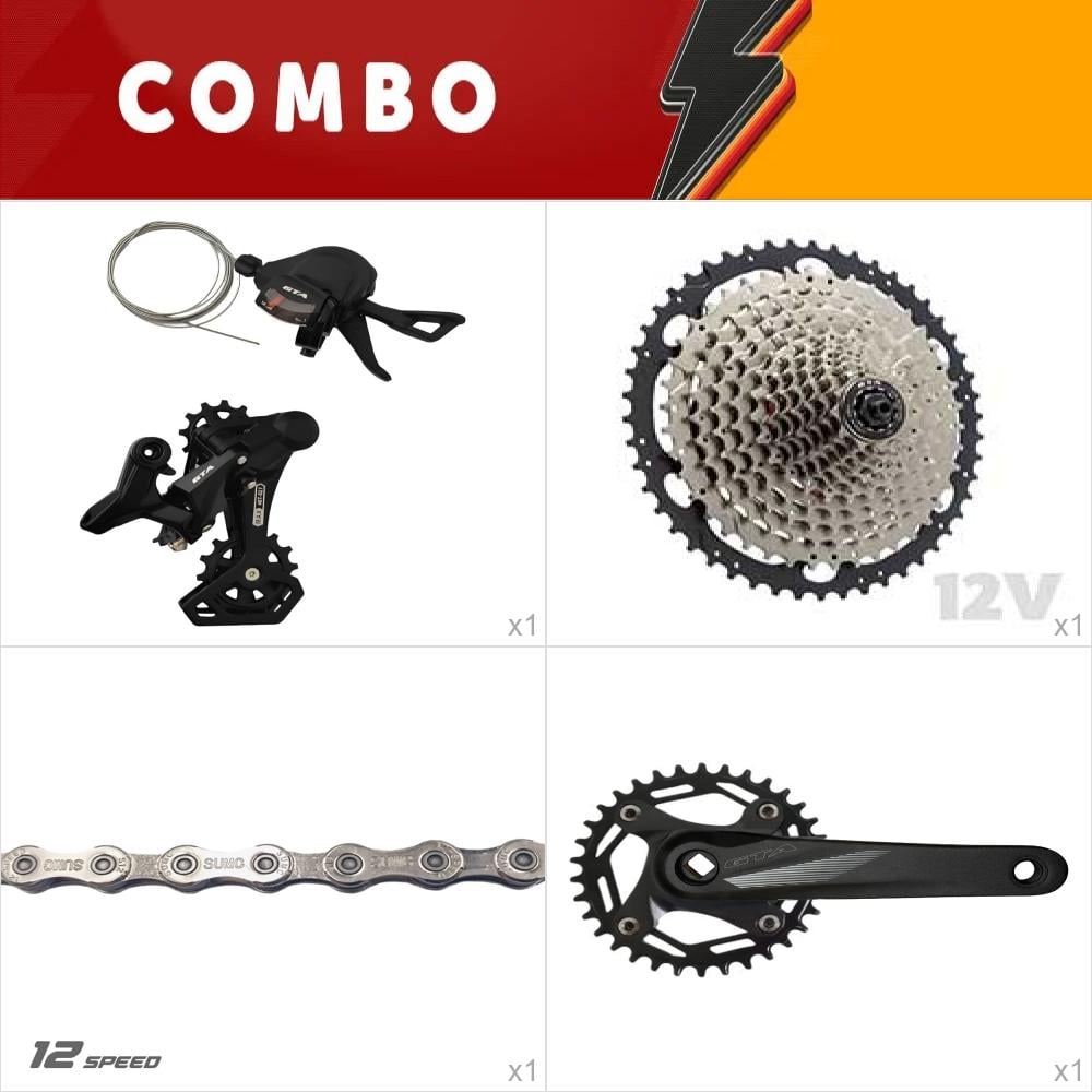 Combo 1x kit relação 1x12 start - pedivela single coroa de aço, corrente, cassete 11/52, alavanca e cambio - confira itens 