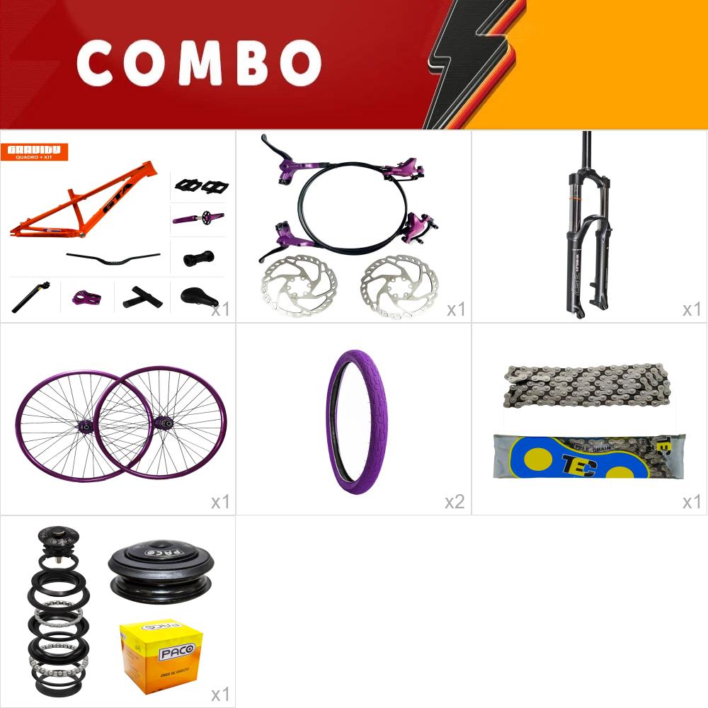        combo 1 bike gravity laranja com freio hidraulico - sem camara de ar - confira os itens